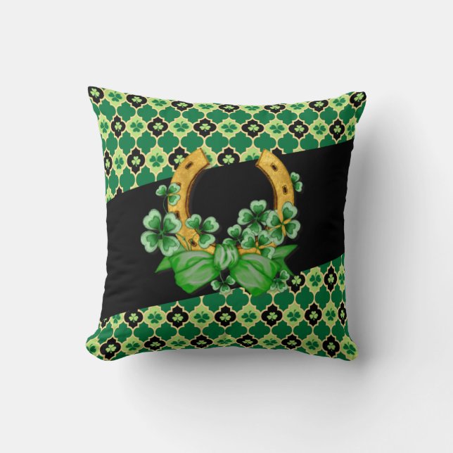 Quatrefoil Irish Shamrocks 2 Throw Pillow (Front)
