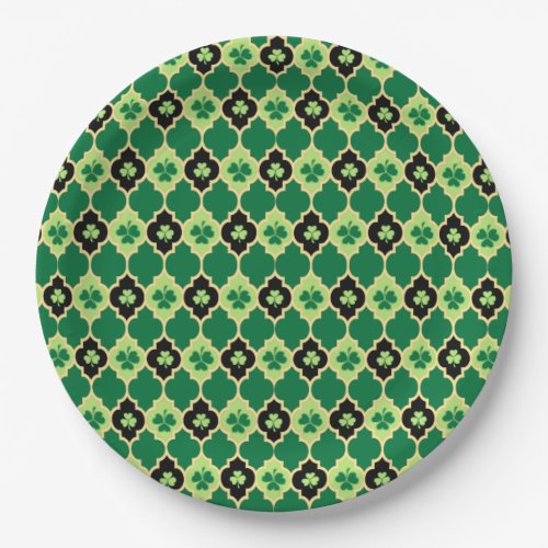 Quatrefoil Irish Shamrocks Paper Plates