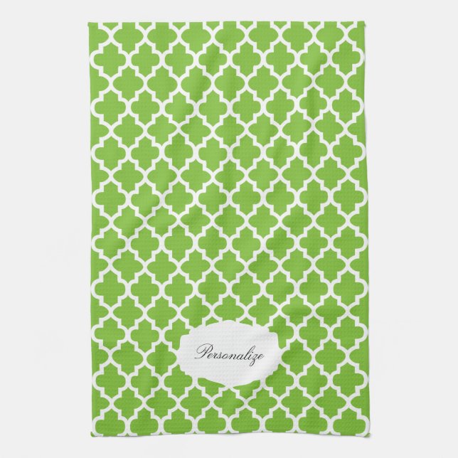 Quatrefoil Lime Green & White | DIY Color Kitchen Towel (Vertical)