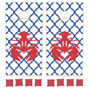 Quatrefoil Lobster Monogram Cornhole Set