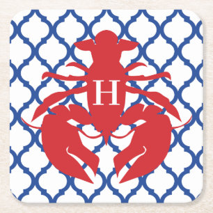 Quatrefoil Lobster Monogram Paper Coasters