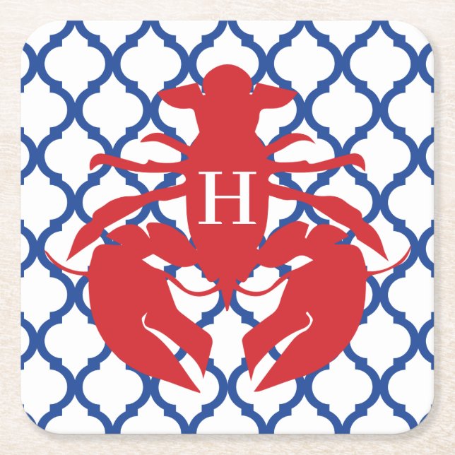 Quatrefoil Lobster Monogram Paper Coasters (Front)