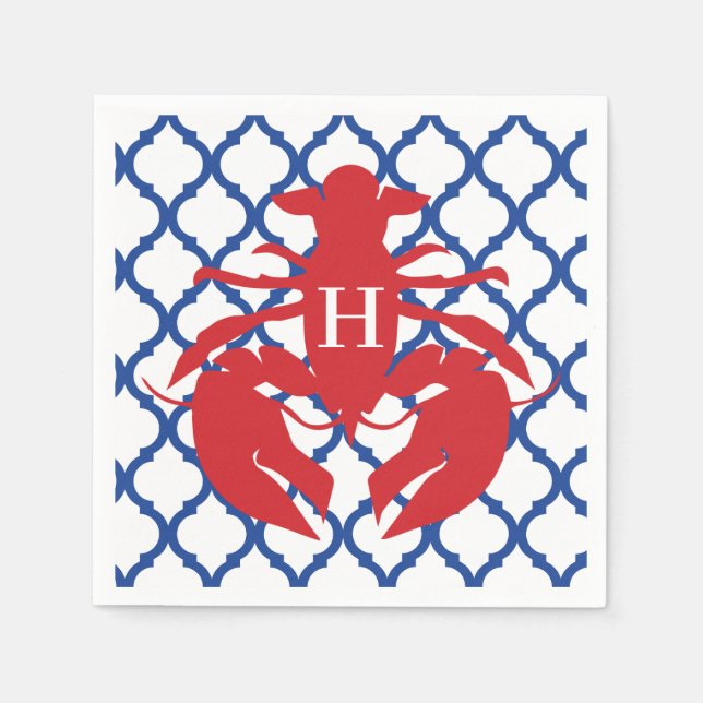Quatrefoil Lobster Monogram Party Napkins (Front)