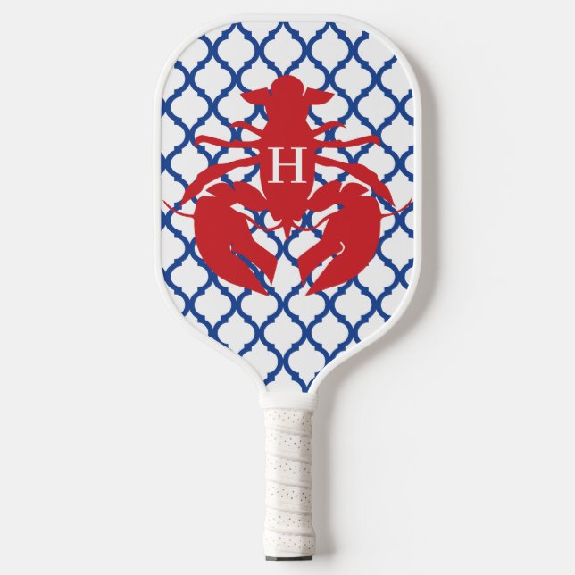 Quatrefoil Lobster Monogram Pickleball Paddle (Front)