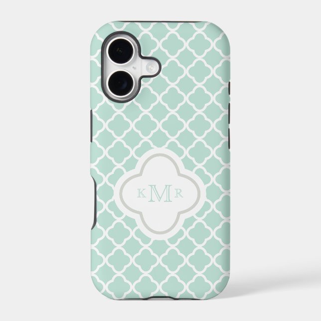 Quatrefoil Mint White Pattern Stylish Monogram Case-Mate iPhone Case (Back)