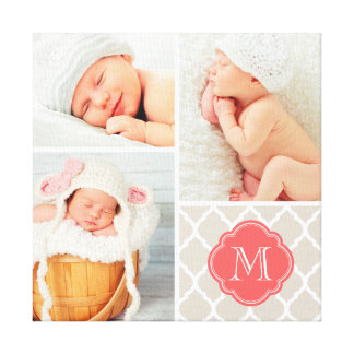 Quatrefoil Monogram Baby Photo Collage Nursery Art Canvas Print