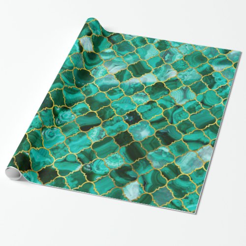 Quatrefoil Moroccan Pattern Green Malachite Wrapping Paper