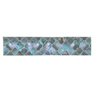 Quatrefoil Moroccan Pattern Labradorite Short Table Runner