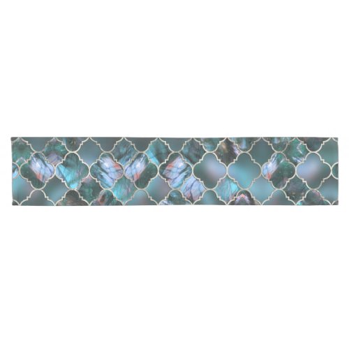 Quatrefoil Moroccan Pattern Labradorite Short Table Runner