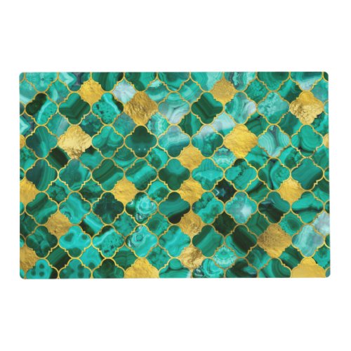 Quatrefoil Moroccan Pattern Malachite and gold Placemat