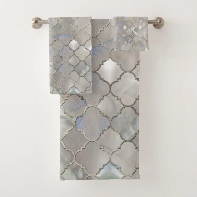 Quatrefoil Moroccan Pattern Mother of Pearl Bath Towel Set | Zazzle