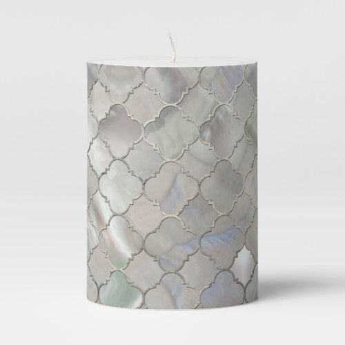 Quatrefoil Moroccan Pattern Mother of Pearl Pillar Candle