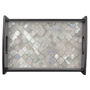 Quatrefoil Moroccan Pattern Mother of Pearl Serving Tray