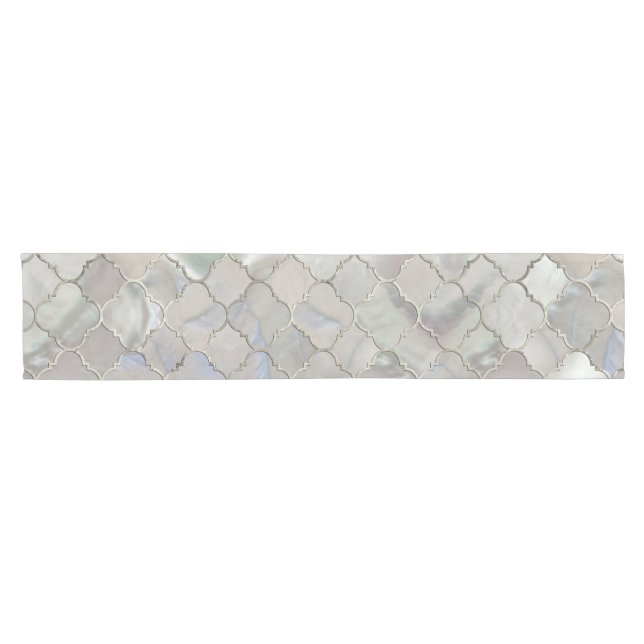 Quatrefoil Moroccan Pattern Mother of Pearl Short Table Runner (Horizontal)