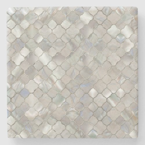 Quatrefoil Moroccan Pattern Mother of Pearl Stone Coaster