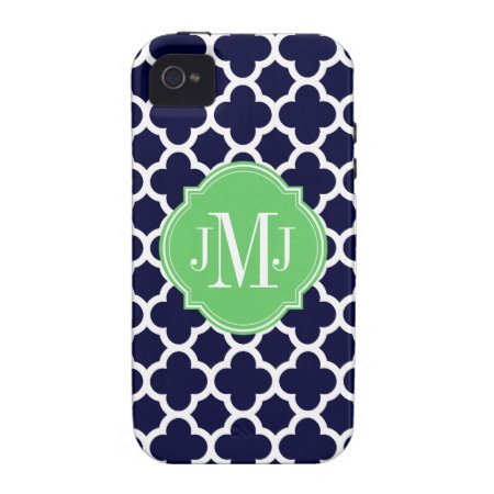 Quatrefoil Navy Blue And White Pattern Monogram Iphone 4 Cover