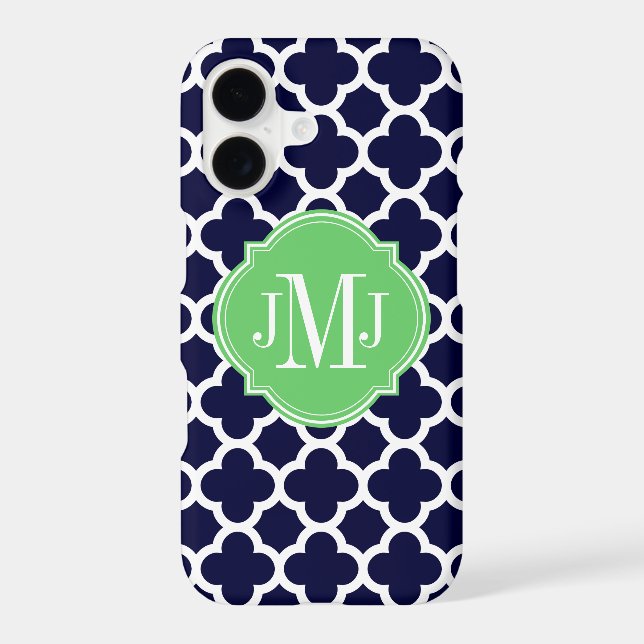 Quatrefoil Navy Blue and White Pattern Monogram Case-Mate iPhone Case (Back)