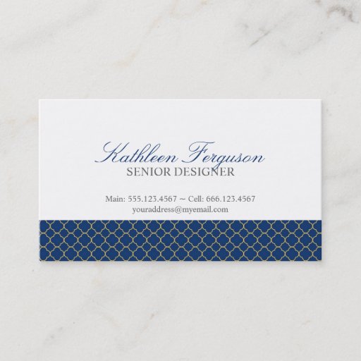 Customizable Quatrefoil navy blue yellow clover modern pattern business cards
