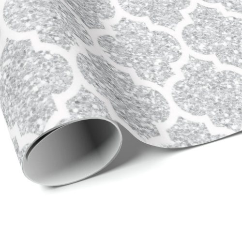 Quatrefoil Net White Silver Art Deco Vip Wrapping Paper