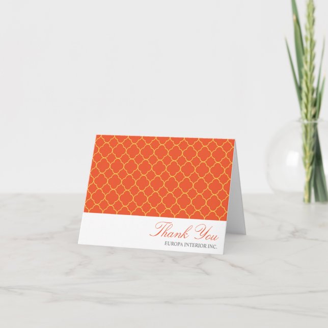 Quatrefoil orange clover pattern thank you note card (Front)