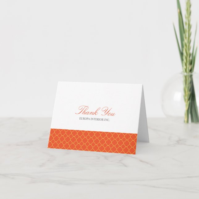Quatrefoil orange clover pattern thank you note card (Front)