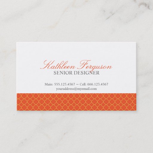Customizable Quatrefoil orange yellow clover modern pattern business card template