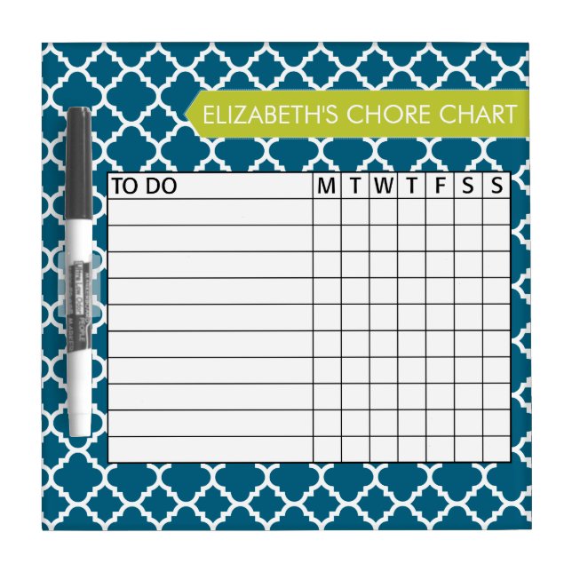 Quatrefoil Pattern Chore Chart Custom Name Dry-Erase Board (Front)