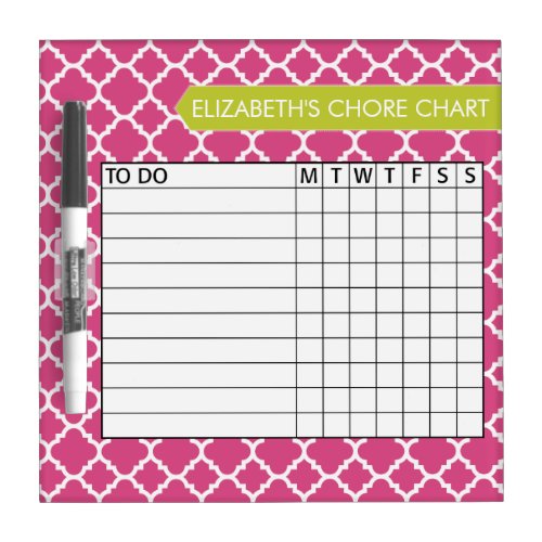 Quatrefoil Pattern Chore Chart Custom Name Dry_Erase Board