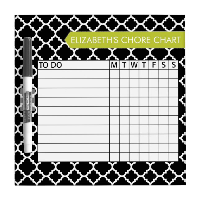 Quatrefoil Pattern Chore Chart Custom Name Dry Erase Board (Front)