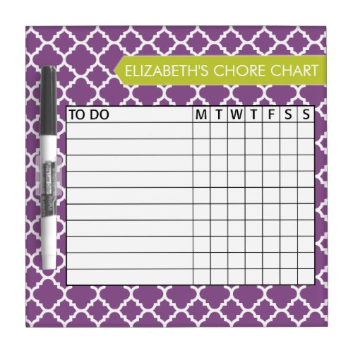 Quatrefoil Pattern Chore Chart Custom Name Dry Erase Board