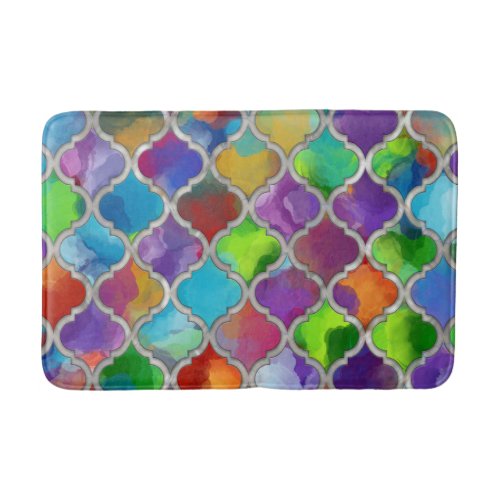 Quatrefoil pattern _ Colorful watercolor Bath Mat
