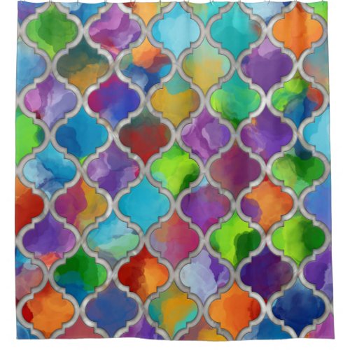 Quatrefoil pattern _ Colorful watercolor Shower Curtain
