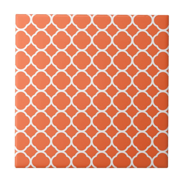 Quatrefoil Pattern in Mandarin Orange and White Ceramic Tile (Front)