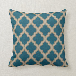 Quatrefoil Pattern in Turquoise and Taupe Throw Pillow