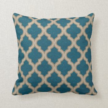 Quatrefoil Pattern In Turquoise And Taupe Throw Pillow by AnyTownArt at Zazzle