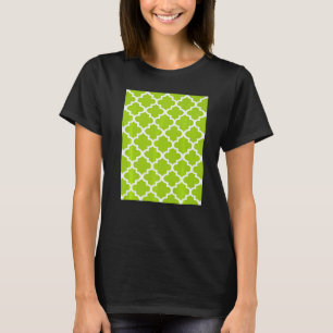Quatrefoil Pattern In White Outline On Lime Green T-Shirt
