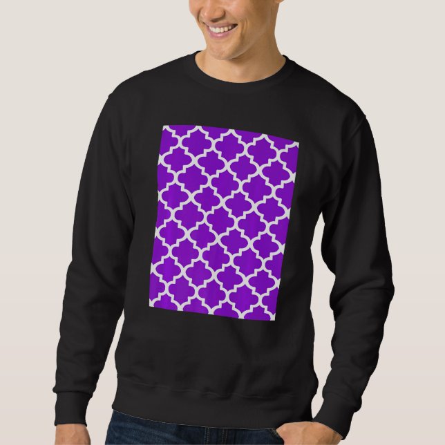 Quatrefoil Pattern In White Outline On Purple Sweatshirt (Front)