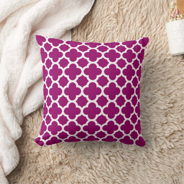 Quatrefoil Pattern Magenta White Socialite Designs Throw Pillow (Blanket)