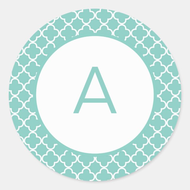 Quatrefoil Pattern Monogram Classic Round Sticker (Front)