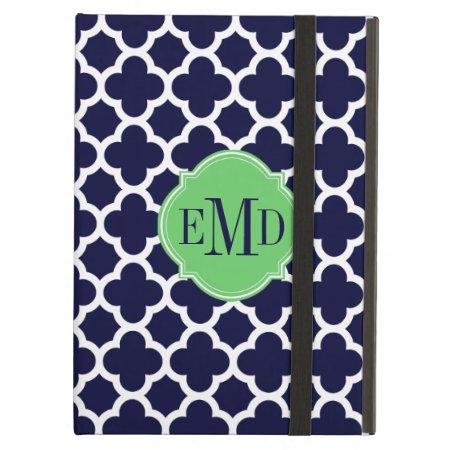 Quatrefoil Pattern Navy Blue And White Monogram Ipad Air Cover