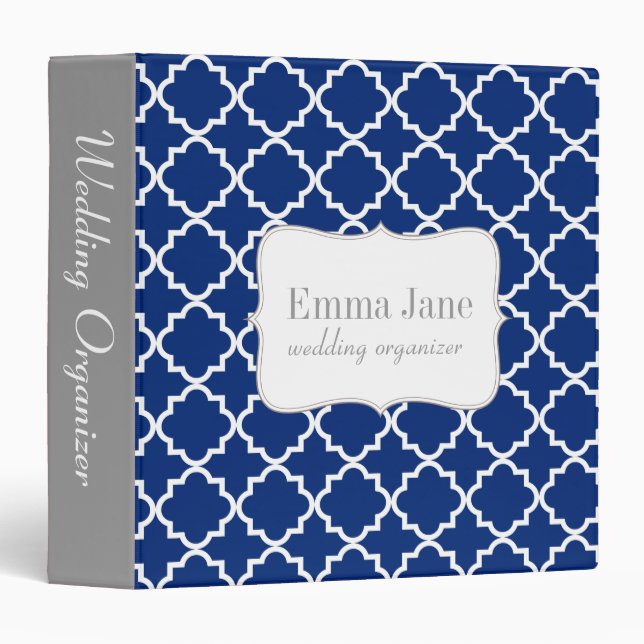 Quatrefoil pattern personalized binder, navy 3 ring binder (Front/Spine)