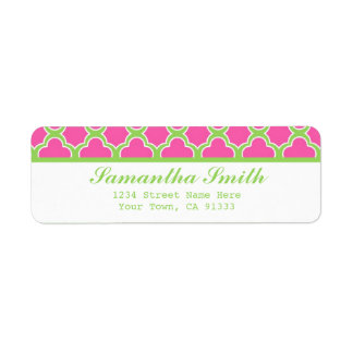 Quatrefoil Pattern Pink and Green Label