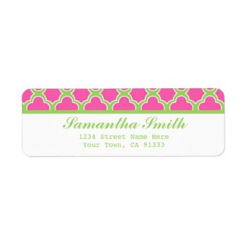Quatrefoil Pattern Pink And Green Label by prettypicture at Zazzle