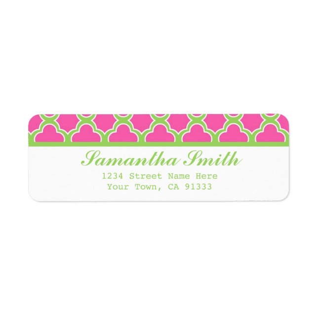 Quatrefoil Pattern Pink and Green Label (Front)
