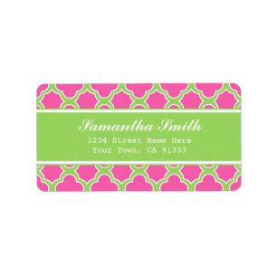 Quatrefoil Pattern Pink and Green Label