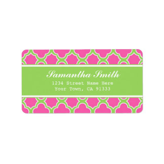 Quatrefoil Pattern Pink and Green Label