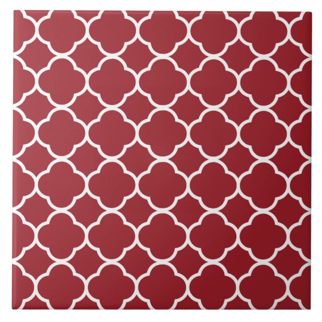 Quatrefoil Pattern Red Ceramic Tile (Front)
