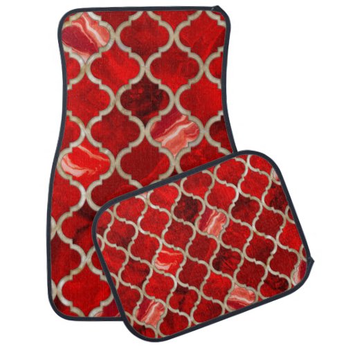 Quatrefoil pattern Red Marble Car Floor Mat