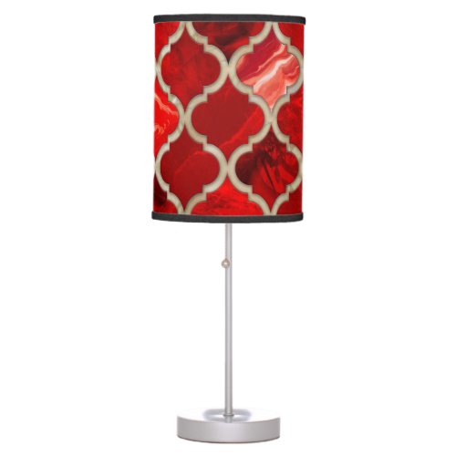 Quatrefoil pattern Red Marble Table Lamp