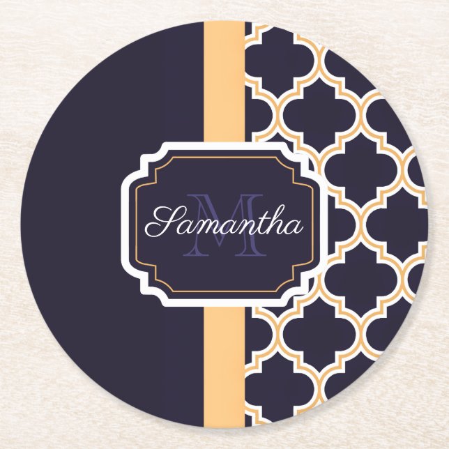 Quatrefoil Pattern Round Paper Coaster (Front)